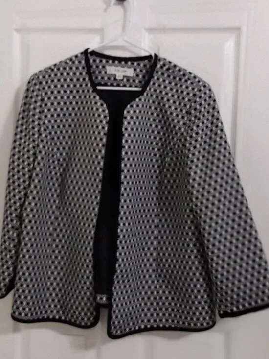 Jones Studio Separates Black White Open Front Jacket Blazer 18W Plus - Picture 4 of 8